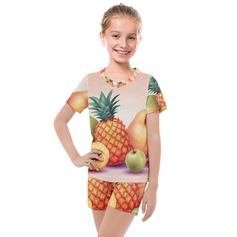 Fruit Pattern Apple Abstract Food Kids  Mesh T-shirt And Shorts Set by Proyonanggan