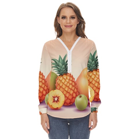 Fruit Pattern Apple Abstract Food Zip Up Long Sleeve Blouse by Proyonanggan