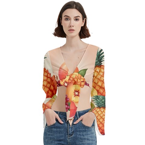 Fruit Pattern Apple Abstract Food Trumpet Sleeve Cropped Top by Proyonanggan