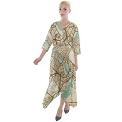 Mapart Dubai Map Quarter Sleeve Wrap Front Maxi Dress by Proyonanggan