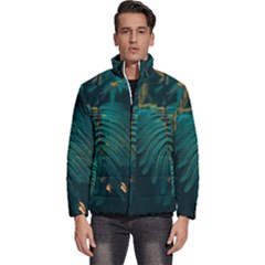 Dark Green Leaves Leaf Men s Puffer Bubble Jacket Coat by Cemarart