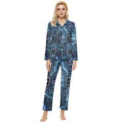 Circuit Board Motherboard Womens  Long Sleeve Velvet Pocket Pajamas Set by Cemarart