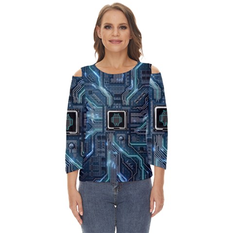 Circuit Board Motherboard Cut Out Wide Sleeve Top by Cemarart