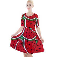 Summer Watermelon Fruit Quarter Sleeve A-line Dress by Cemarart