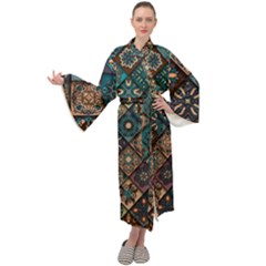 Flower Texture Background Colorful Pattern Maxi Velvet Kimono by Cemarart