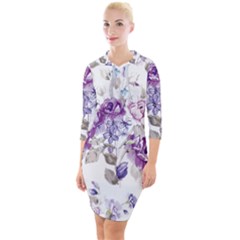 Flower-floral-design-paper-pattern-purple-watercolor-flowers-vector-material-90d2d381fc90ea7e9bf8355 Quarter Sleeve Hood Bodycon Dress by saad11