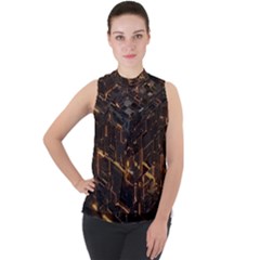 Cube Forma Glow 3d Volume Mock Neck Chiffon Sleeveless Top by Bedest