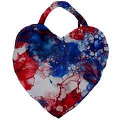 Red White And Blue Alcohol Ink American Patriotic  Flag Colors Alcohol Ink Giant Heart Shaped Tote by PodArtist