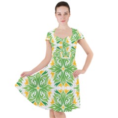 Green Pattern Retro Wallpaper Cap Sleeve Midi Dress by Bajindul