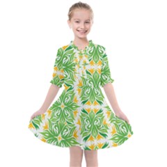 Green Pattern Retro Wallpaper Kids  All Frills Chiffon Dress by Bajindul