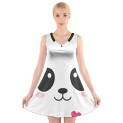 Cute Panda Love Animal V-neck Sleeveless Dress by Ndabl3x