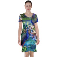 Peacocks In Garden Short Sleeve Nightdress by Ndabl3x