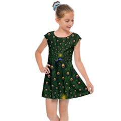 Peacock Feathers Tail Green Beautiful Bird Kids  Cap Sleeve Dress by Ndabl3x