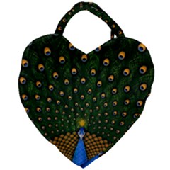 Peacock Feathers Tail Green Beautiful Bird Giant Heart Shaped Tote by Ndabl3x