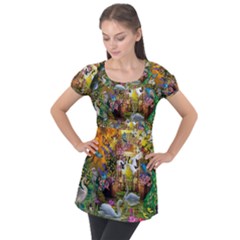 Garden Of Paradise Butterfly Swan Bird Painting Gazebo, Peacock Flower Puff Sleeve Tunic Top by Ndabl3x