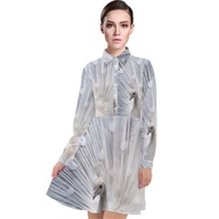 White Peacock Bird Long Sleeve Chiffon Shirt Dress by Ndabl3x