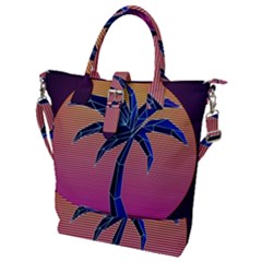 Abstract 3d Art Holiday Island Palm Tree Pink Purple Summer Sunset Water Buckle Top Tote Bag by Cemarart