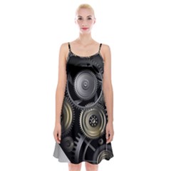 Abstract Style Gears Gold Silver Spaghetti Strap Velvet Dress by Cemarart