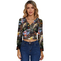 Koi Fish Clown Pool Stone Long Sleeve V-neck Top by Cemarart