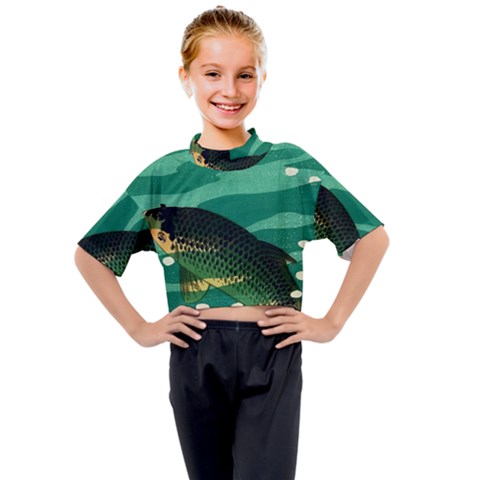 Japanese Koi Fish Kids Mock Neck T-shirt by Cemarart