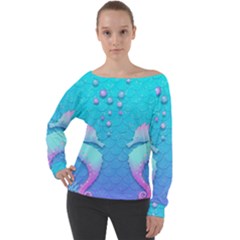 Seahorse Off Shoulder Long Sleeve Velour Top by Cemarart