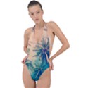 Palm Trees Beauty Nature Clouds Summer Backless Halter One Piece Swimsuit View1