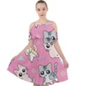 Cute Animal Little Cat Seamless Pattern Cut Out Shoulders Chiffon Dress View1