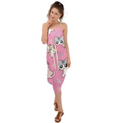 Cute Animal Little Cat Seamless Pattern Waist Tie Cover Up Chiffon Dress by Grandong