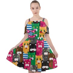 Cat Funny Colorful Pattern Cut Out Shoulders Chiffon Dress by Grandong