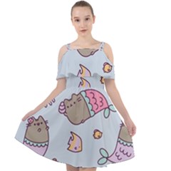 Pusheen Cat Cute Cut Out Shoulders Chiffon Dress by Grandong