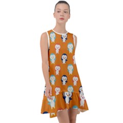 Cute Penguin Funny Pattern Frill Swing Dress by Grandong