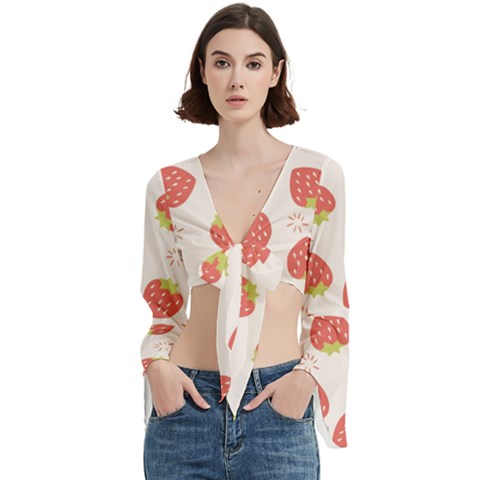 Strawberries Pattern Design Trumpet Sleeve Cropped Top by Grandong