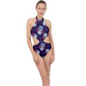 Owl Pattern Background Halter Side Cut Swimsuit View1