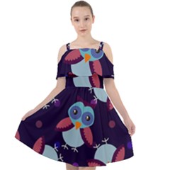 Owl Pattern Background Cut Out Shoulders Chiffon Dress by Grandong