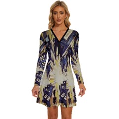 Tardis Doctor Who Pattern Long Sleeve Deep V Mini Dress  by Cemarart