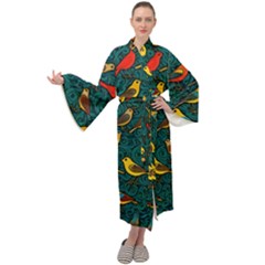 Bird Pattern Colorful Maxi Velvet Kimono by Cemarart