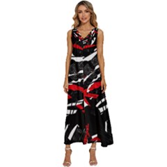 Shape Line Red Black Abstraction V-neck Sleeveless Loose Fit Overalls by Cemarart