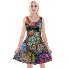 Floral Fractal 3d Art Pattern Reversible Velvet Sleeveless Dress by Cemarart