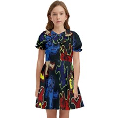 Dead Head Deadhead Grateful Dead Kids  Bow Tie Puff Sleeve Dress by Cemarart