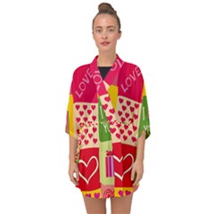 I Love You Doodle Half Sleeve Chiffon Kimono by Cemarart