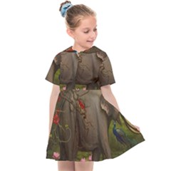 Jungle Of Happiness Painting Peacock Elephant Kids  Sailor Dress by Cemarart