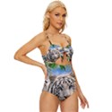 White Tiger Peacock Animal Fantasy Water Summer Knot Front One-Piece Swimsuit View3