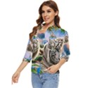 White Tiger Peacock Animal Fantasy Water Summer Women s Quarter Sleeve Pocket Shirt View3