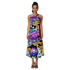 Cartoon Graffiti, Art, Black, Colorful Sleeveless Cross Front Cocktail Midi Chiffon Dress by nateshop