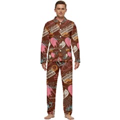 Sweet Food Seamless Pattern Men s Long Sleeve Velvet Pocket Pajamas Set by Cemarart