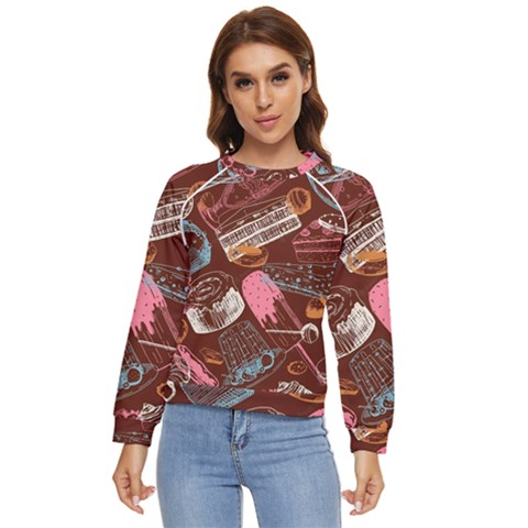 Sweet Food Seamless Pattern Women s Long Sleeve Raglan T-shirt by Cemarart