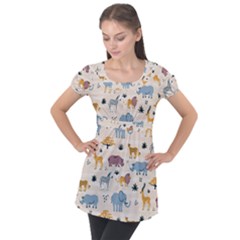 Wild Animals Seamless Pattern Puff Sleeve Tunic Top by Ndabl3x