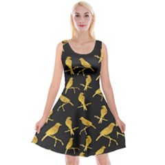 Background With Golden Birds Reversible Velvet Sleeveless Dress by Ndabl3x