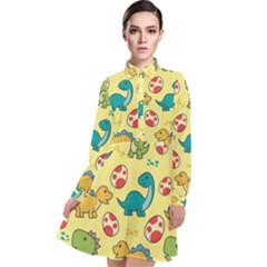 Seamless Pattern With Cute Dinosaurs Character Long Sleeve Chiffon Shirt Dress by Ndabl3x