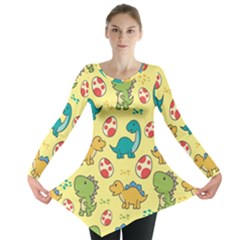 Seamless Pattern With Cute Dinosaurs Character Long Sleeve Tunic  by Ndabl3x